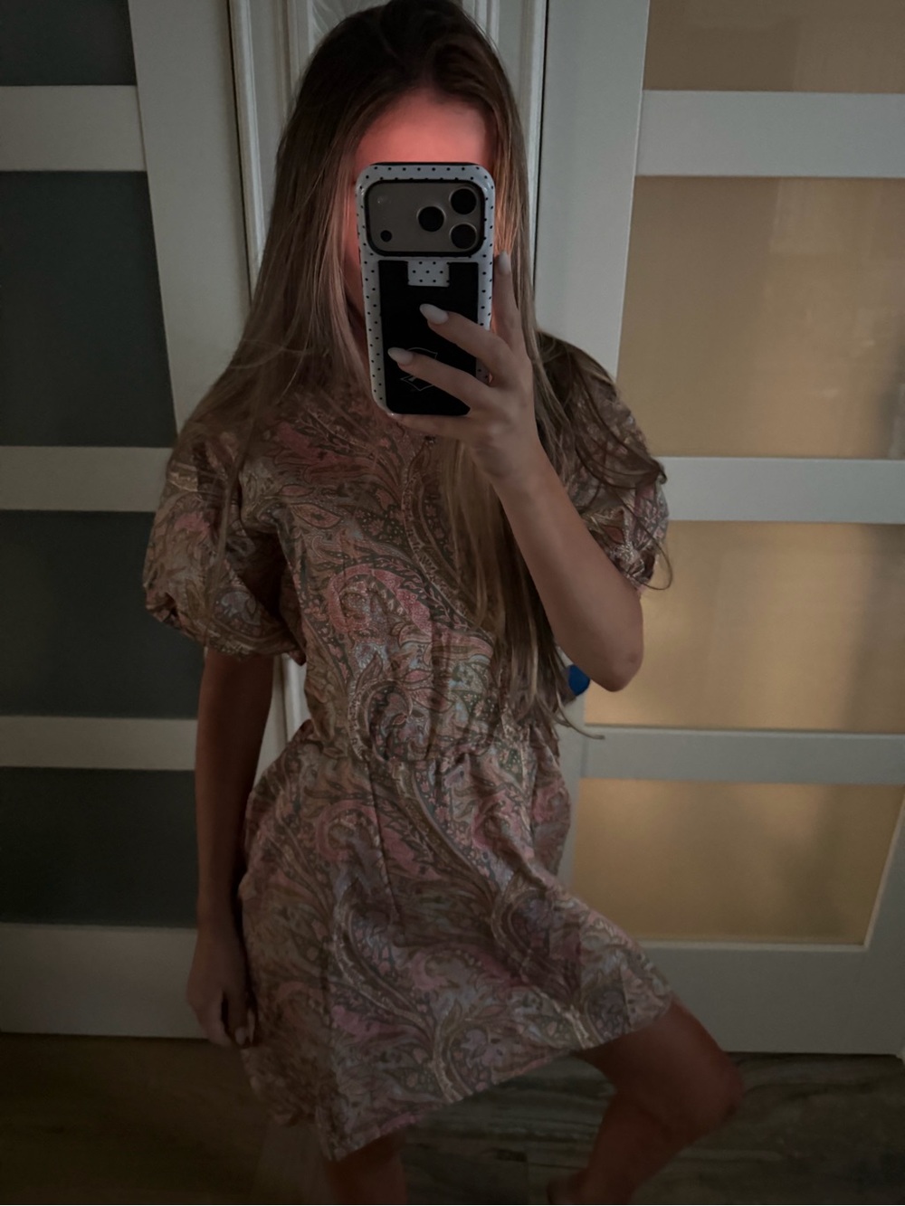 Pink Paisley Puff-Sleeve Mini Dress